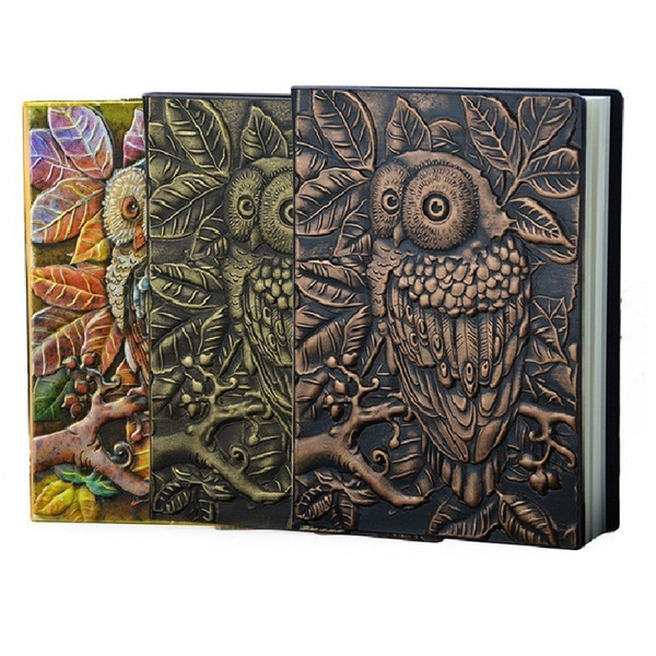 1 Vintage Pieces Of Thick Leather Handmade Bullet Carved Owl Cute Sketchbook Journal Notebook Accessories Weekly Planner