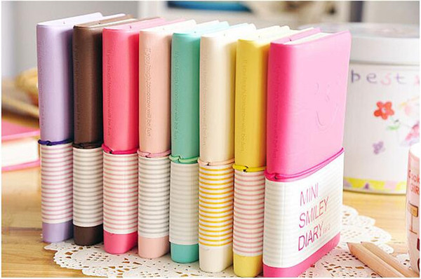 Cute Colorful Mini Smile Leather Notebook 7.5*.12.5 CM 192 Sheets Wire Bound 90g/pc Fashion Diary for Business and Students