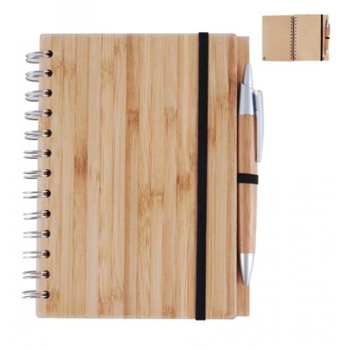 Wood Bamboo Cover Notebook Spiral Notepad With Pen 70 sheets recycled lined paper