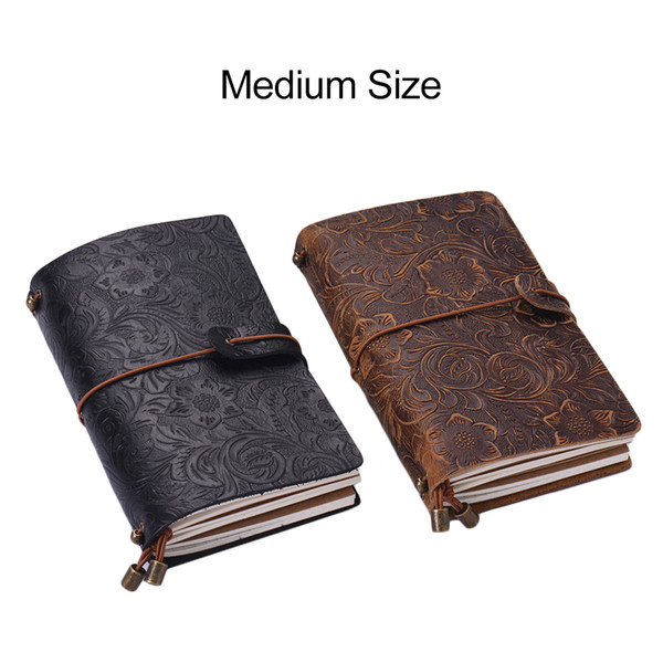 Grain Leather Full Refillable Travel Diary Notebook Journal Embossed Flower Pattern Daily Notepad Cover with Elastic Strap Gift