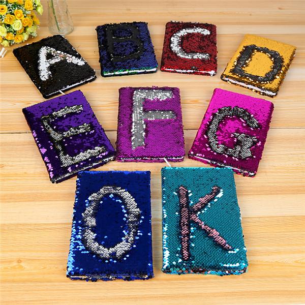 Bling Mermaid Sequins Notebooks Single Letter Design Sequined Bling Notepad For Official School Students Supplies Multi Color