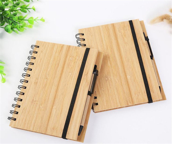 New Wood Bamboo Cover Notebook Spiral Notepad With Pen 70 sheets recycled lined paper Gifts Travel Jounal Accounts Recording Financing ST024