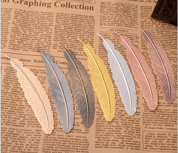 7 Colors Metal Feather Bookmark Document Book Mark Label Golden Silver Rose Gold Bookmark Office School Supplies