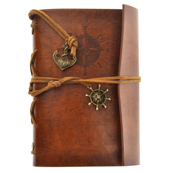 Retro Vintage Pirate Anchor PU Cover Loose-leaf String Bound Blank Notebook Notepad Travel Journal Diary Jotter (Brown)