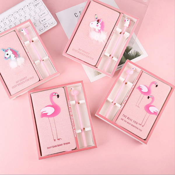 A Suit Pink Unicorn Flamingo Notepads Notebook Box Set Diary with Gel Pen Stationery School Supplies Gift for Girls Kids Students with box