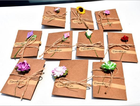 Creative DIY retro Kraft handmade hand dried flower Cards Greeting Valentine's Day New Year cards