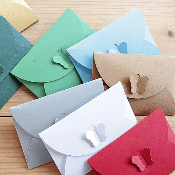 Free Shipping 100pcs/lot 10.5*7cm Vintage Pearl & Kraft Paper Butterfly Buckle Envelope for Gift /Greeting /Member Cards