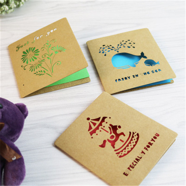 Fashion 30pcs/lot New Creative Delicate Hollow Out Kraft Paper Birthday Greeting Card Elegant Envelope Lovely Gift Card