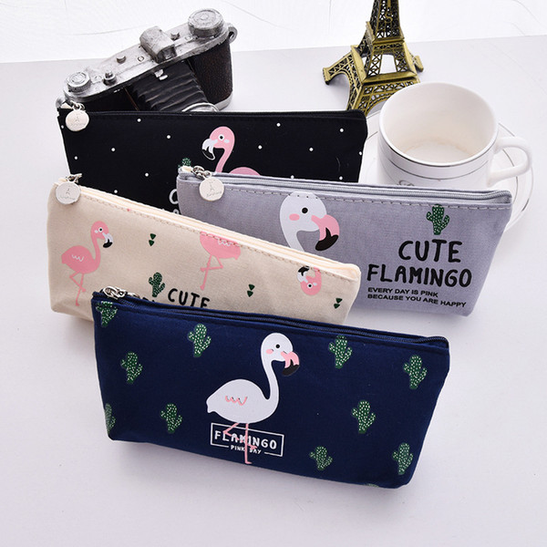 Pencil Case Kawaii Cute Flamingo Fabric Girls Pencil Bags Stationery Office School Supplies Pencils Storage Pencil Cases