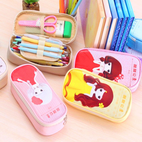 creative Korea stationery sweet princess pencil bag pure and fresh large capacity PU pencil case cute new school supplies wholesale