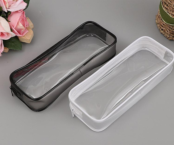 PVC Pencil Bag Zipper Pouch School Students Clear Transparent Waterproof Plastic PVC Storage Box Pen Case Mini Travel Makeup Bags SN2881