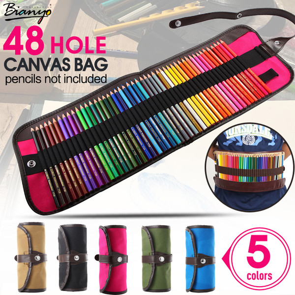 5Color 48 Holes Canvas Roll Pouch Makeup Comestic Brush Pen Storage Pecncil Box School Pencil Case Material Escolar Art Supplies