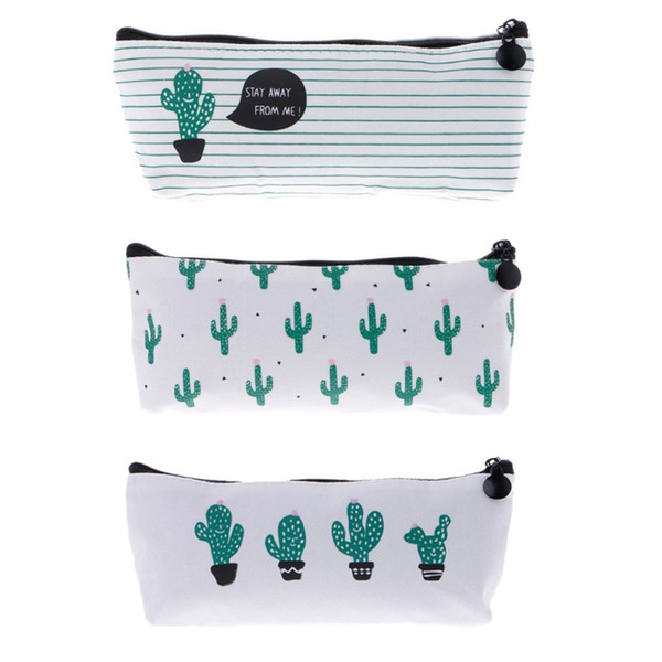 Canvas Cactus Pencil Case Bag Stationery School Supplies Cosmetic Makeup Pouch W15