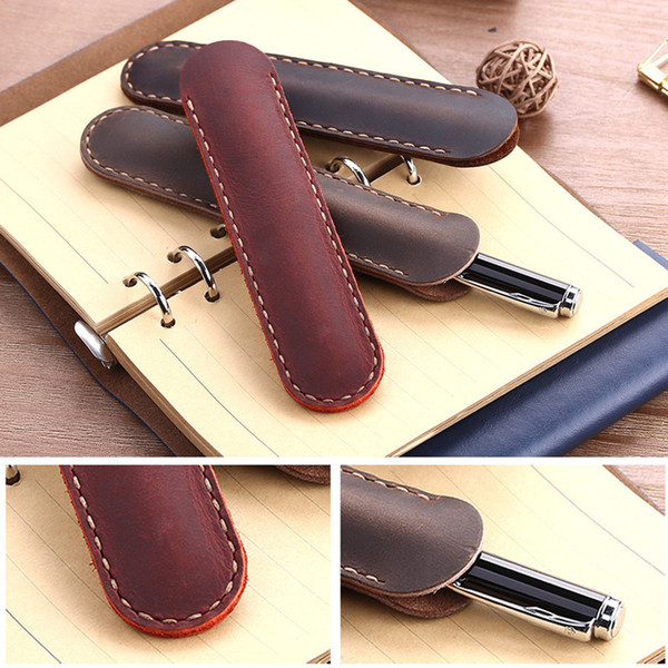 Manufacturers of professional custom leather pen case, large capacity clamshell type pen box retro fountain pen bag