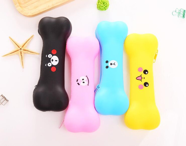 School cute bone pen bag creative silicone expressions student pencil case candy color office stationery gift cosmetic makeup travel