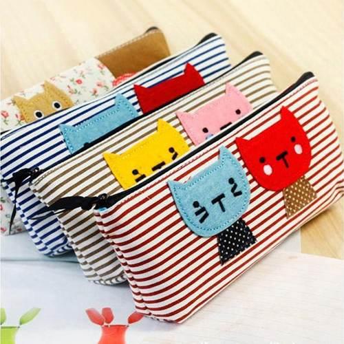 2017 New Cute Cartoon cat Pencil Pen bag/Case Cosmetic Makeup Bag with Free shipping G1219