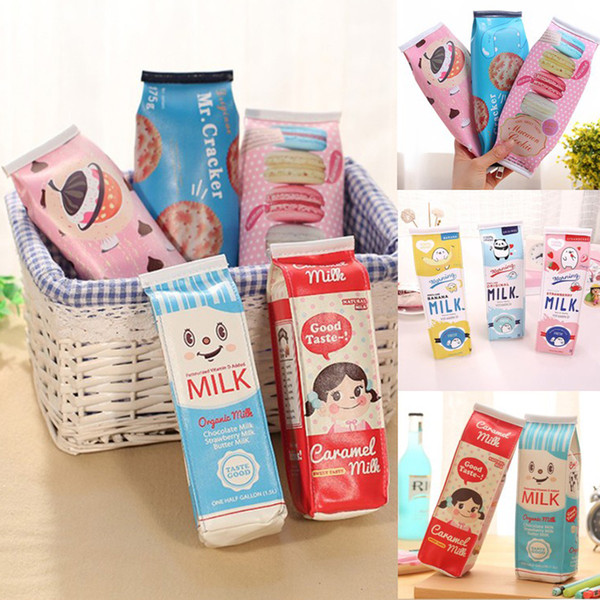 Creative Milk Cartoon School Pencil Case Pen Bag Stationery Student Cracker Pencil Bags School Supplies Girls Kids Children Birthday Gift