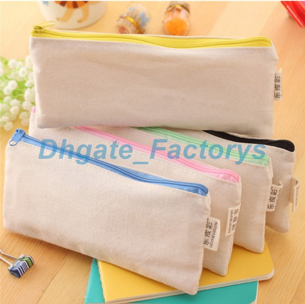 20.5*8.5cmDIY White canvas blank plain zipper Pencil pen bags stationery cases clutch organizer bag Gift storage pouch