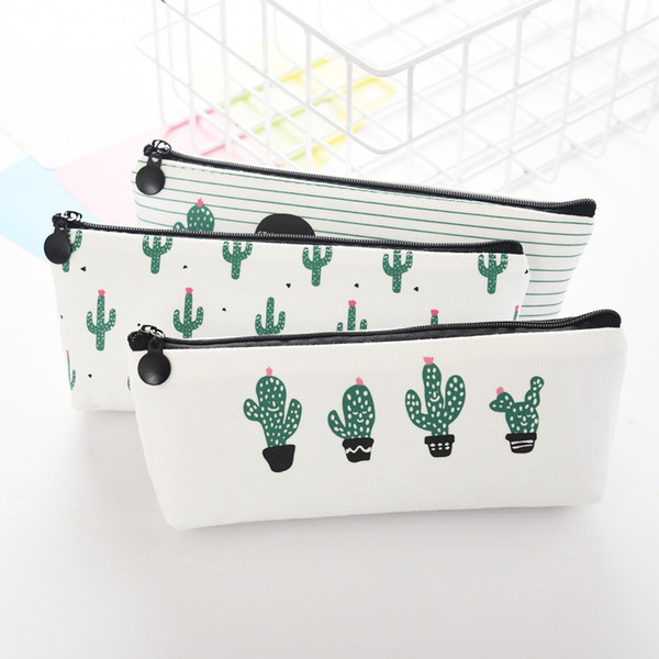 Cactus Pencil Case Kawaii Canvas zipper Stationery Estuches School Cute Pencil Box Pen Bags Pouch Pocket Coin purse