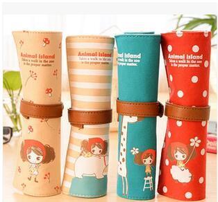 -1PC/lot Island cute girl&Animal Canvas pen & pencil bag school pencil case Storage bag papelaria material escolar Stationery