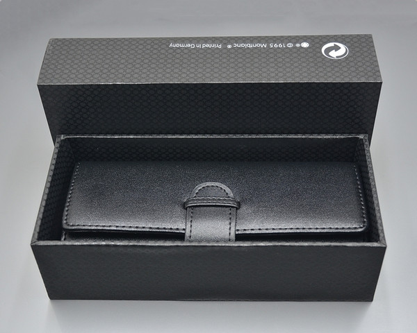 New Luxury Monte pen Case Top Grade Black Portable Leather pencil case As Christmas Birthday Valentine gift packaging with Original Box