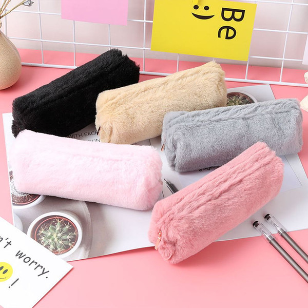 1pc Plush Pencil Case Portable Cosmetics Pouch Large Capacity Pen Bag Kawaii Stationery Make Up Box Girls Gifts