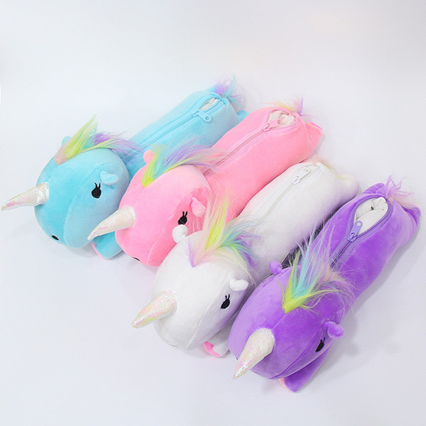 Cute Unicorn Plush Animal Pencil Case For School Supplies Girls Boys Pencilcase Stationery Pencil Bag Students Pen Pouch Bag T1D016