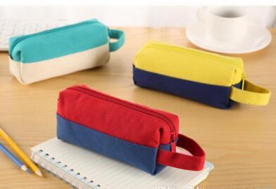 Kawaii Canvas pencil cases for girls Cute Portable Big Capacity color blocking pen bag Stationery pouch school supplies zakka