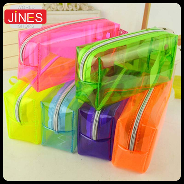 School Student Pencil Bags Pencil Case Children Girls Gift Prize candy color Cosmetic Bag transparent Storage Debris bags