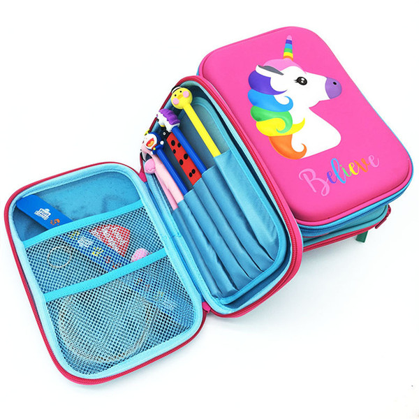 Unicorn Pencil Bag Pencil box School Supplies Stationery cartoon Pencil Case unicorn Design EVA Hard Shell Cake 30pcs T1D018