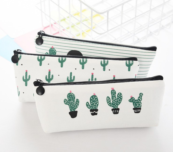 creative cactus Pencil Case Purse canvas Portable Pen Money Wallet stripe zipper Pouch Pocket Keyring Gift Kawaii pencil Bag cute