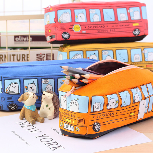 Children Pencil Case Cartoon Bus Car Stationery Bag Cute Animals Canvas Pencil Bags For Boys Girls School Supplies Toys Gifts Free DHL 208