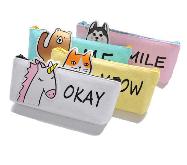 2018 new Pencil Case animal beer Canvas School Supplies Stationery Estuches School Cute Boy girls Pencilcase storage bag