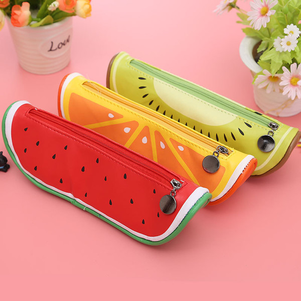 Fruit style cute school pencil case for girls Novelty Leather pencil bag kawaii Stationery office school supplies