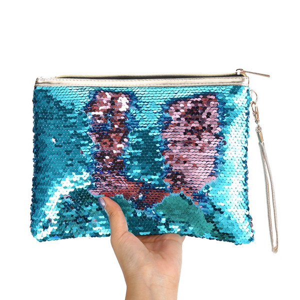 Hot Mermaid sequins cosmetic bags women fashion Novelty New female envelope clutch bag Mermaid Sequins evening bag Europe US fashion handbag