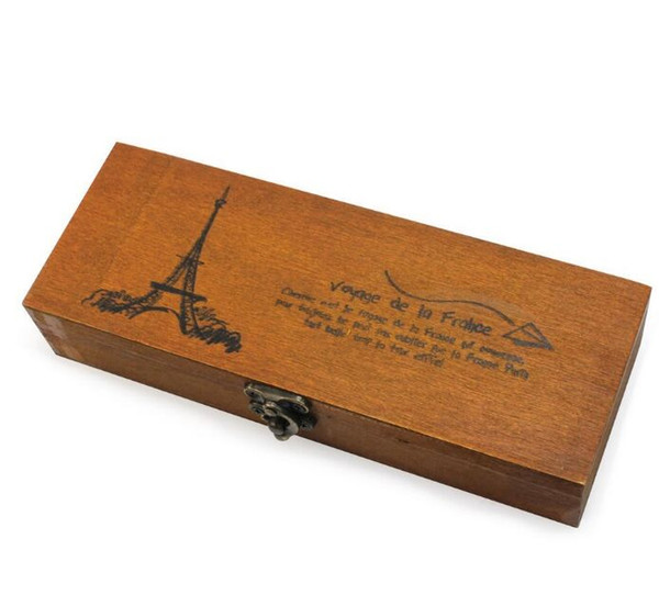 Retro Eiffel Tower Pen Pencil Case Holder Stationery Storage Wooden Box nostalgic retro wooden rectangle carier 19.5*7*4cm