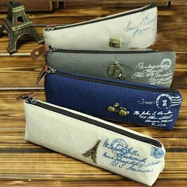 Metal Accessories Canvas Pencil Bag Color Pencil Case Stationery School Tools Small Storage Package Gift for Student 5 Colors