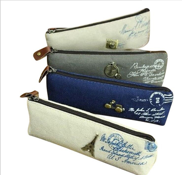 Korean classic canvas pencil bag canvas student pencil bag cosmetic Bags makeup bags retro learning stationery