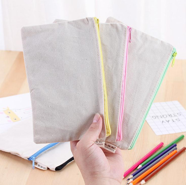 200pcs/lot blank canvas zipper Pencil cases pen pouches cotton cosmetic Bags makeup bags Mobile phone clutch bag organizerSN1271