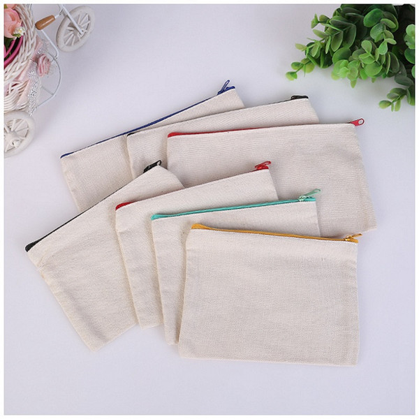 19cmx15cm Blank Canvas Zipper Pencil Bags Pen Pouches Cotton Cosmetic Bags Makeup Bags Stationery Bag W9797