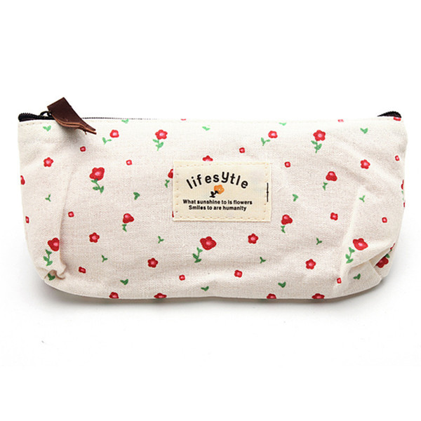 Wholesale-Fresh Countryside Style Flower Floral Canvas Pencil Case Pen Bags Cosmetic Makeup Bag Pouch Wallet Zipper Storage Purse Bag Gift