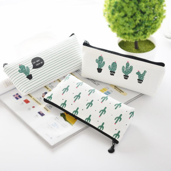 Cactus Pencil Case Kawaii Canvas zipper Stationery Estuches School Cute Pencil Box Pen Bags Pouch Pocket Coin purse LX4939