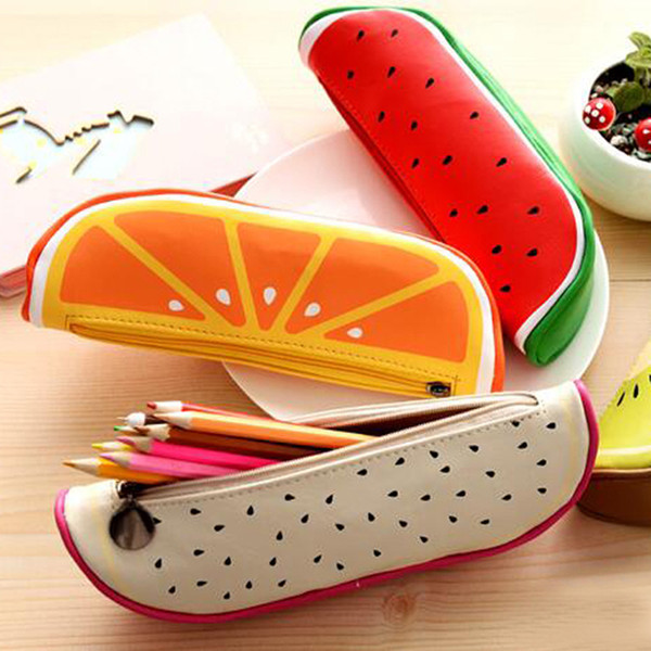 Lovely Fruit Shape Cosmetic Bag Watermelon Orange Pen Bags Cute Stationery Bags Storage Pencil Case Casual Travel Makeup Case