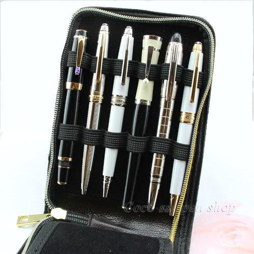 High Quality Top Great Black Brown Leather Pencil Case For 12 Fountain Or Roller Ball Pen Case