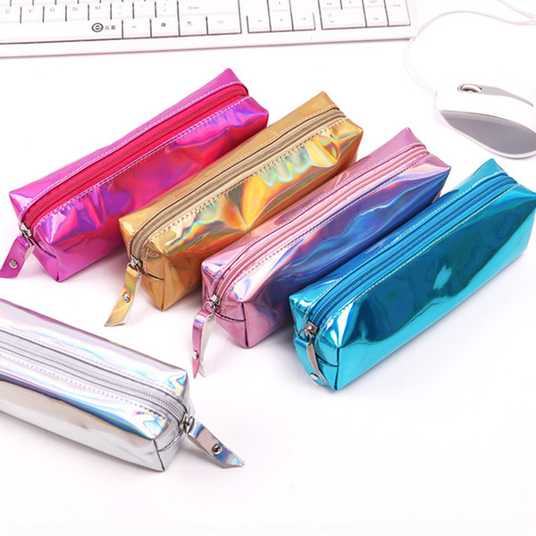 Shiny Dream Magic Cool Pencil Case Shiny PU Laser Pencils Bags Transparent Glitter Pencil Case Stationery Bags Fashion Pvc Pencil Bag 0264