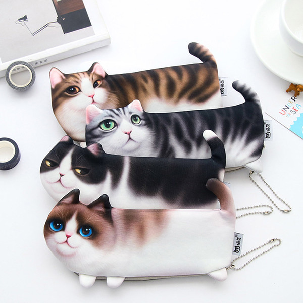 2018 NEW Kawaii Novelty Simulation Cartoon Cat Pencil Case Soft cloth School Stationery Pen Bag Gift for Girl Boy Student