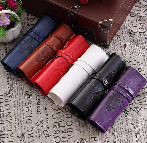 PU Leather Retro Pencil Bags Vintage Pen Case Pouch Women Makeup Brushes Bag Cosmetic Bag Travel Make Up Bag