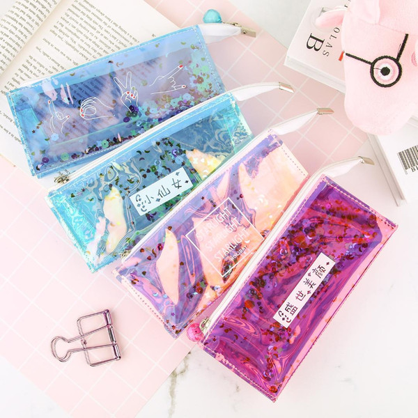 1 Pcs Korean Creative School Pencil Case Cute Sequins Quicksand Stationery Box Kawaii Pencil Pen Storage Office School Supplies