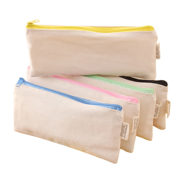 Wholesale 20pcs/lot 20.5*8.5cmDIY White canvas blank plain zipper Pencil pen bags stationery cases clutch organizer bag Gift storage pouch