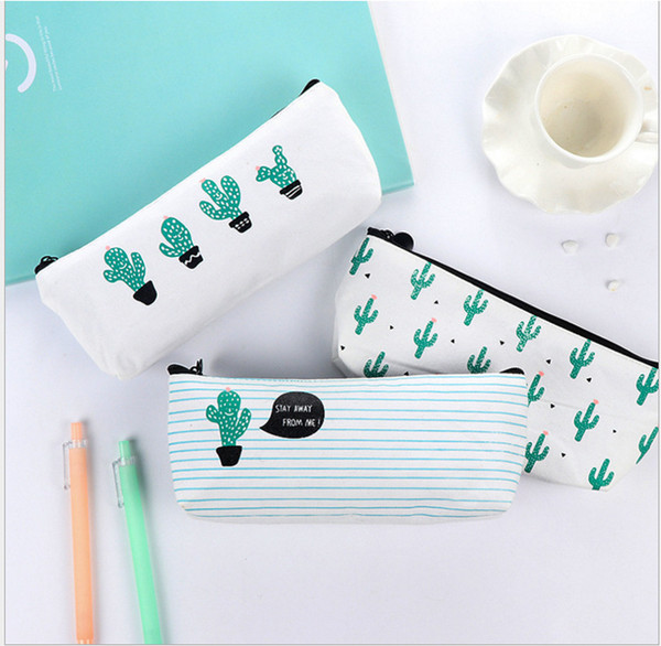 Cactus Pencil Case Canvas 3 patterns School office Supplies Stationery simple School Cute Pencil bags